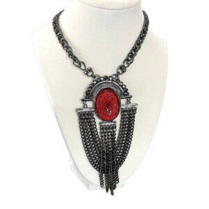 Unique Black Chain & Red Rhinestones Chain Themed Necklace